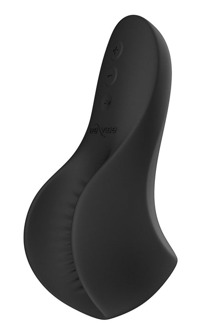 Seitliche Produktansicht des schwarzen We-Vibe Shared Touch mit geschwungener Silikonform