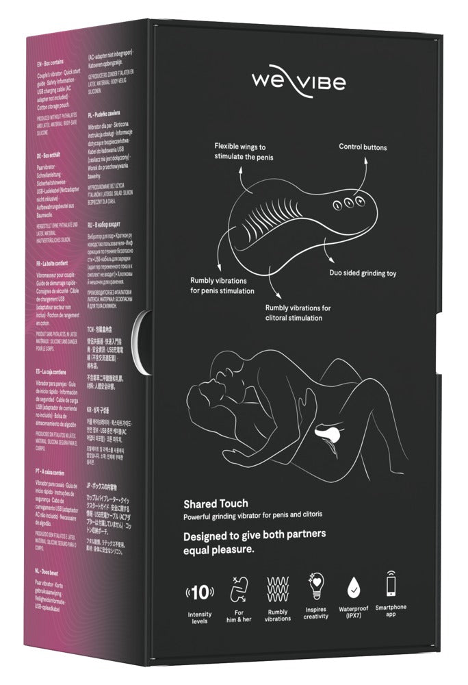 Rückseite der Verpackung des We-Vibe Shared Touch in Schwarz mit Produktinformationen