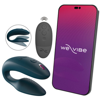 Petrolfarbener We-Vibe Sync 2 neben Smartphone mit We-Vibe App
