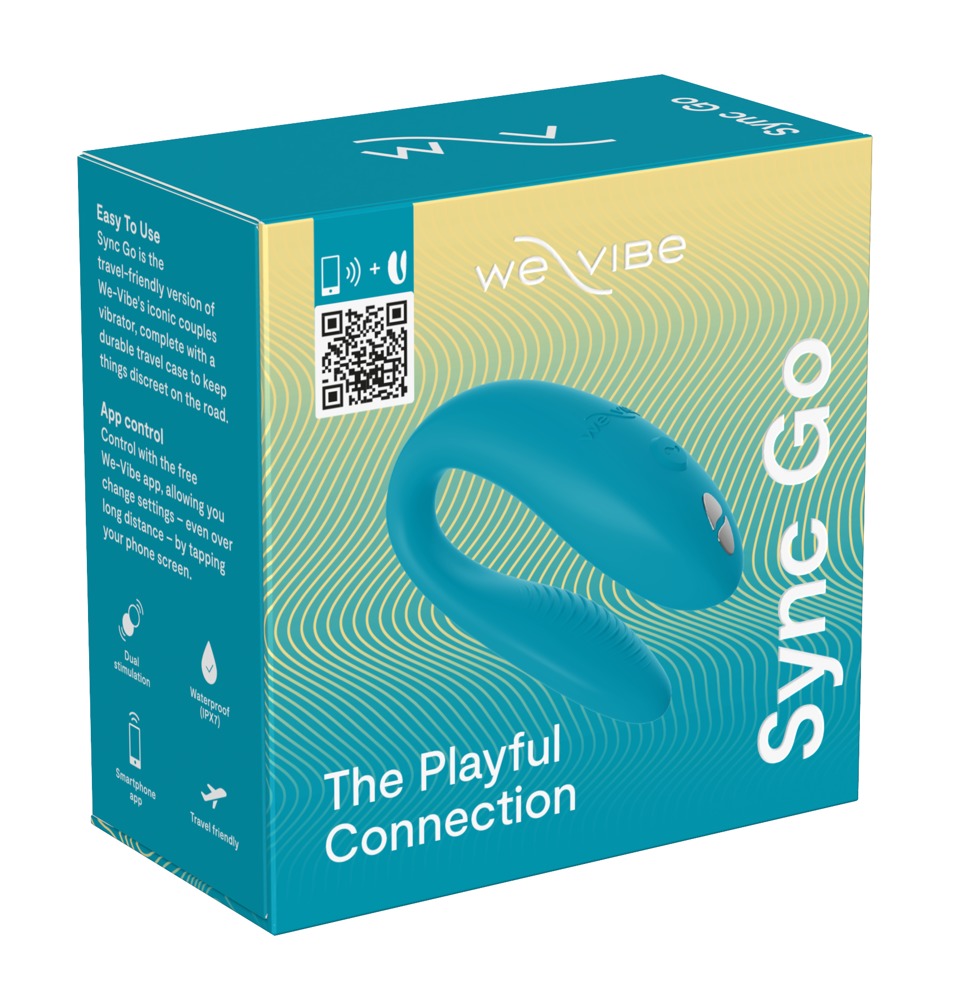 Produktverpackung des türkisen We-Vibe Sync Go