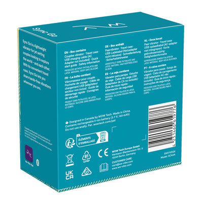 Rückseite der Produktverpackung des türkisen We-Vibe Sync Go