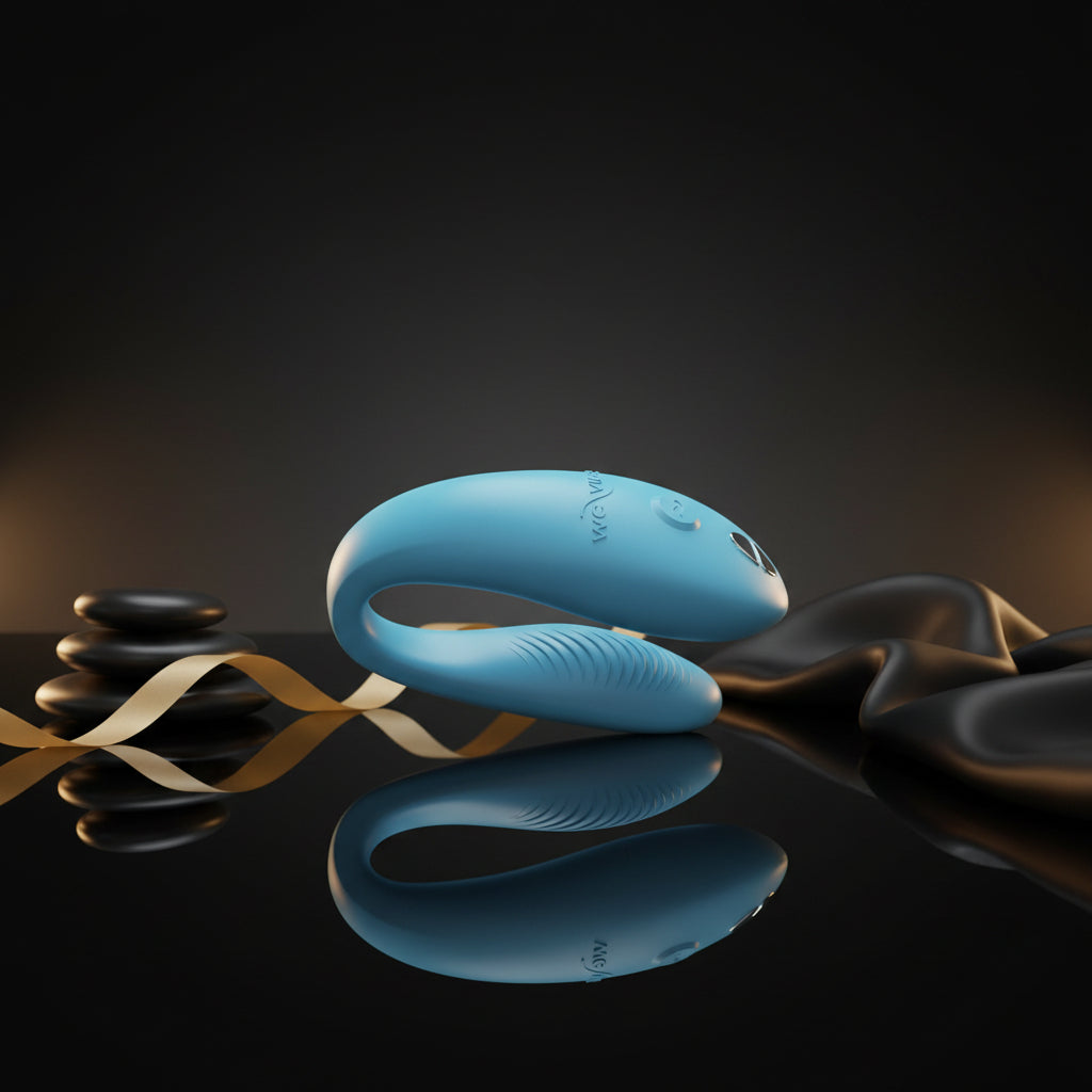 Vorderansicht des türkisen We-Vibe Sync Go Paarvibrators