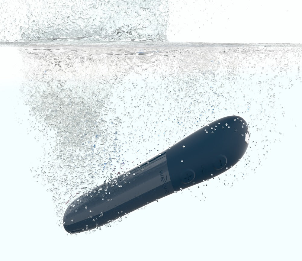 We-Vibe Tango X Bullet-Vibrator in Blau mit Wasserspritzern