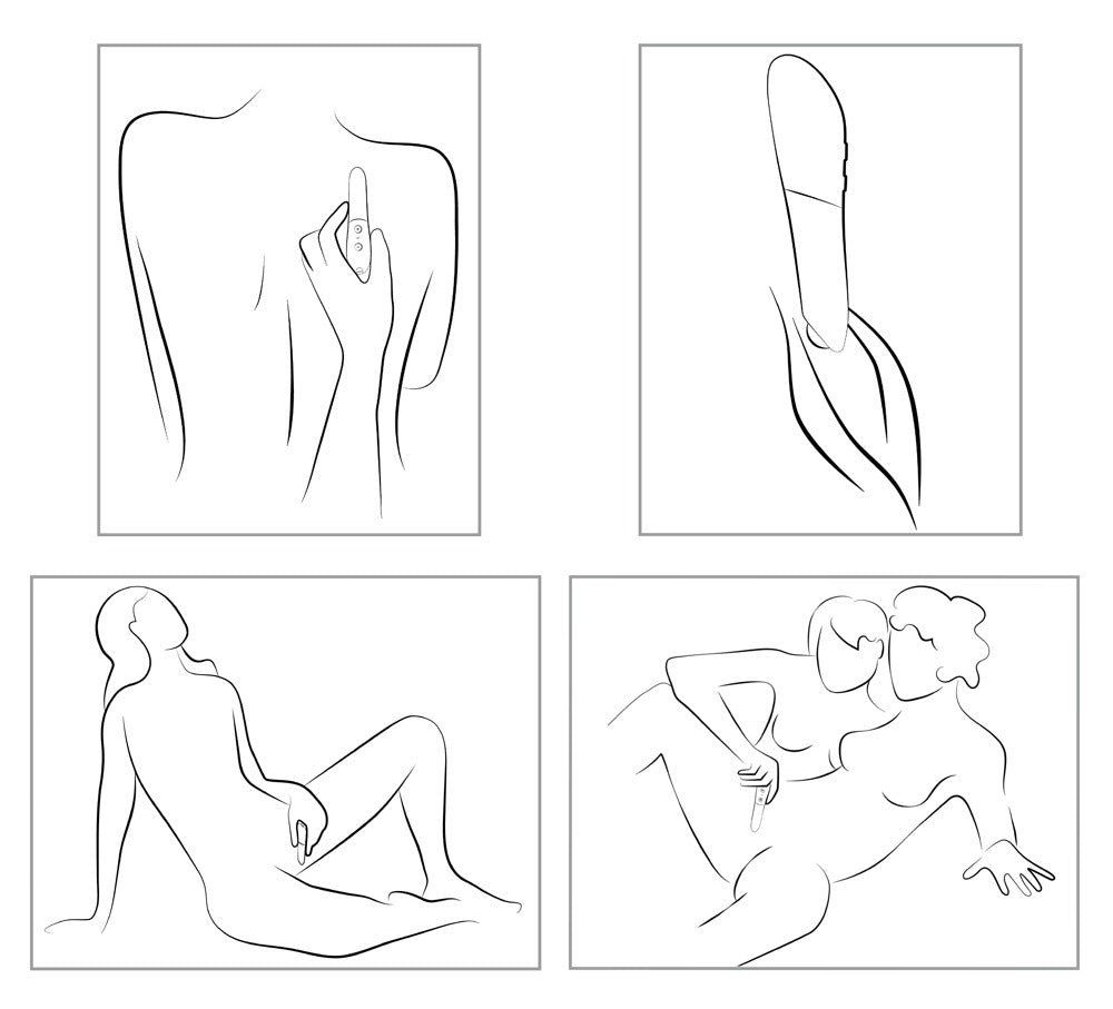 Anwendungsgrafik zum We-Vibe Tango X Bullet-Vibrator in Rot mit verschiedenen Nutzungsmöglichkeiten