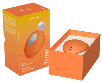 Geöffnete Produktverpackung des We-Vibe Temp Auflegevibrators in Orange