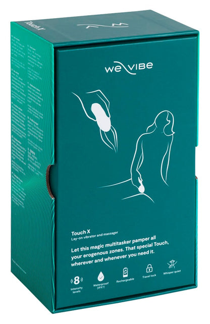 Rückseite der Produktverpackung des We-Vibe Touch X Auflegevibrators in Grün