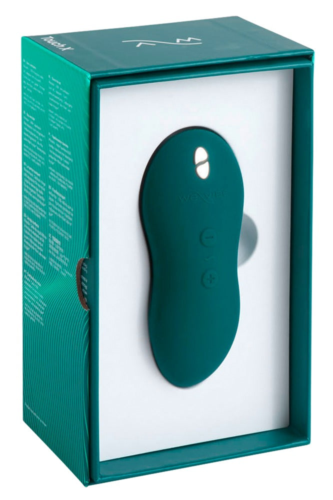Vorderseite der Produktverpackung des We-Vibe Touch X Auflegevibrators in Grün