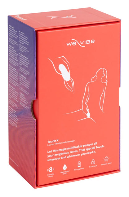 Rückseite der Produktverpackung des We-Vibe Touch X Auflegevibrators in Rot