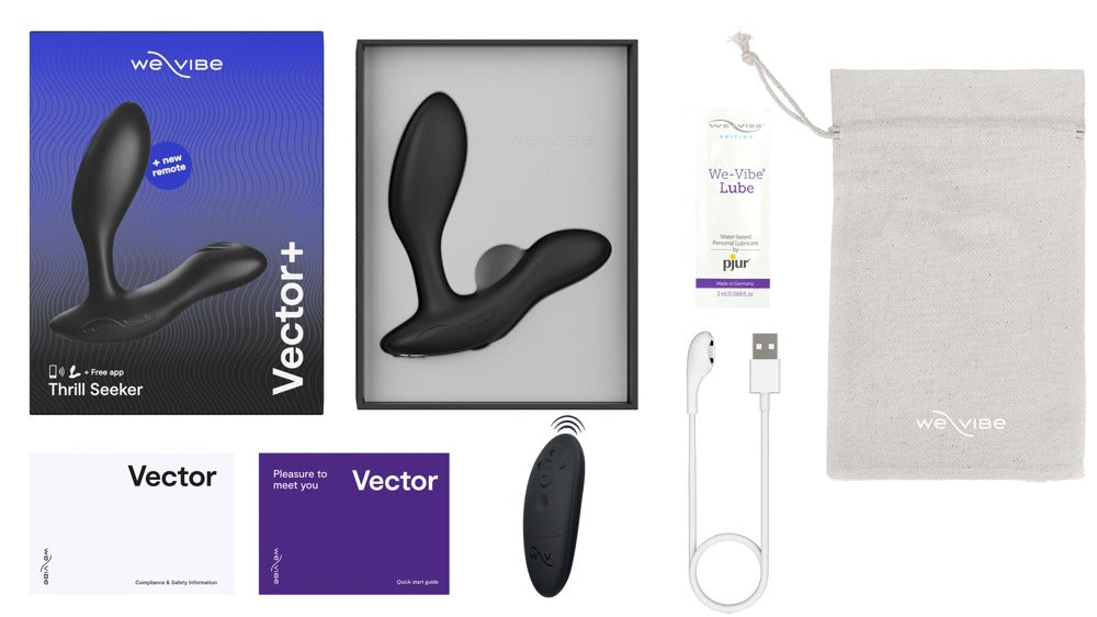 Lieferumfang des schwarzen We-Vibe Vector+