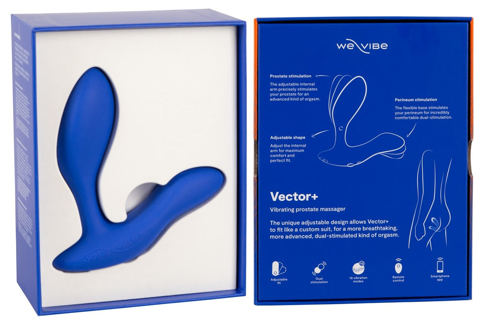 Geöffnete Produktverpackung des We-Vibe Vector+ mit Lieferumfang