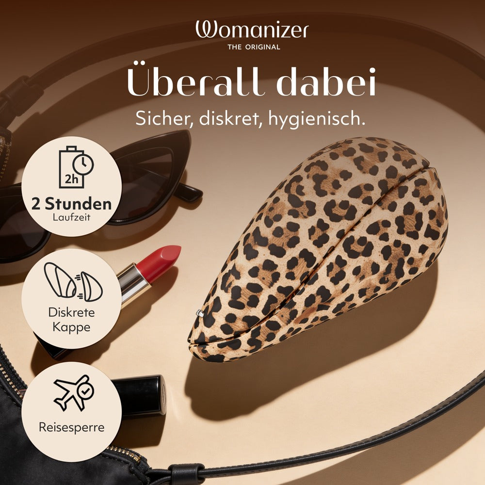 Detailansicht des leopardfarbenen Etuis des Womanizer Liberty 2