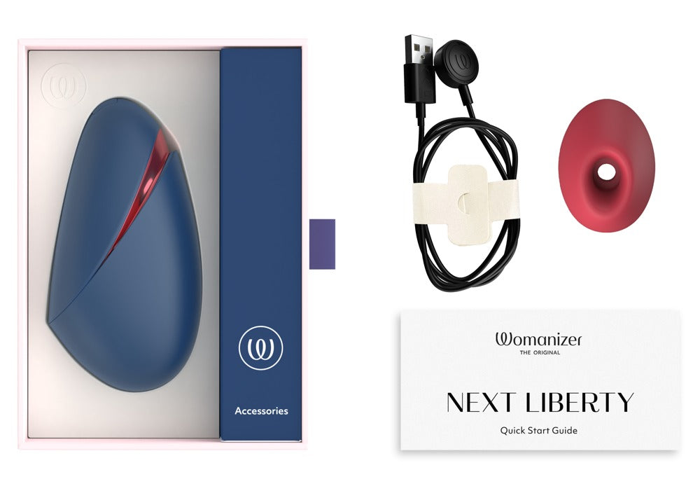 Lieferumfang des Womanizer Next Liberty in Blau mit Zubehör