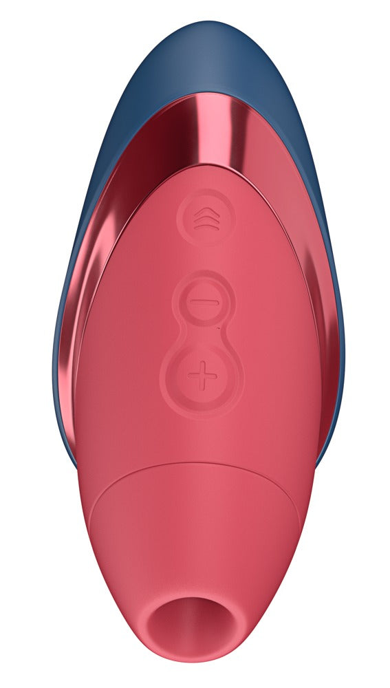 Rückansicht des Womanizer Next Liberty in Blau mit Bedienelementen