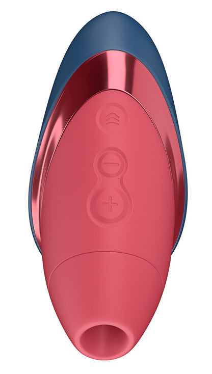 Rückansicht des Womanizer Next Liberty in Blau mit Bedienelementen