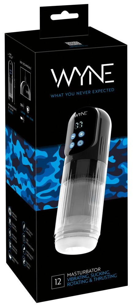 Verpackung des WYNE Masturbator 12 mit automatischer Rotation, Stroking, Saug-Funktion und Vibration