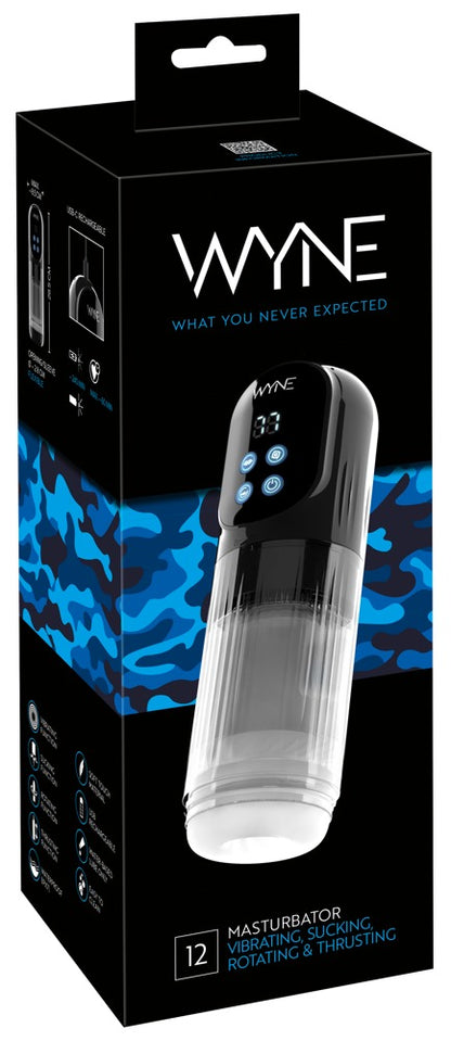 Verpackung des WYNE Masturbator 12 mit automatischer Rotation, Stroking, Saug-Funktion und Vibration
