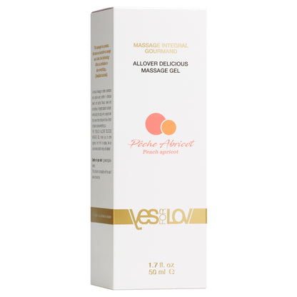 Verpackung des YESforLOV Allover Delicious Massage Gels mit Pfirsich- und Aprikosennote