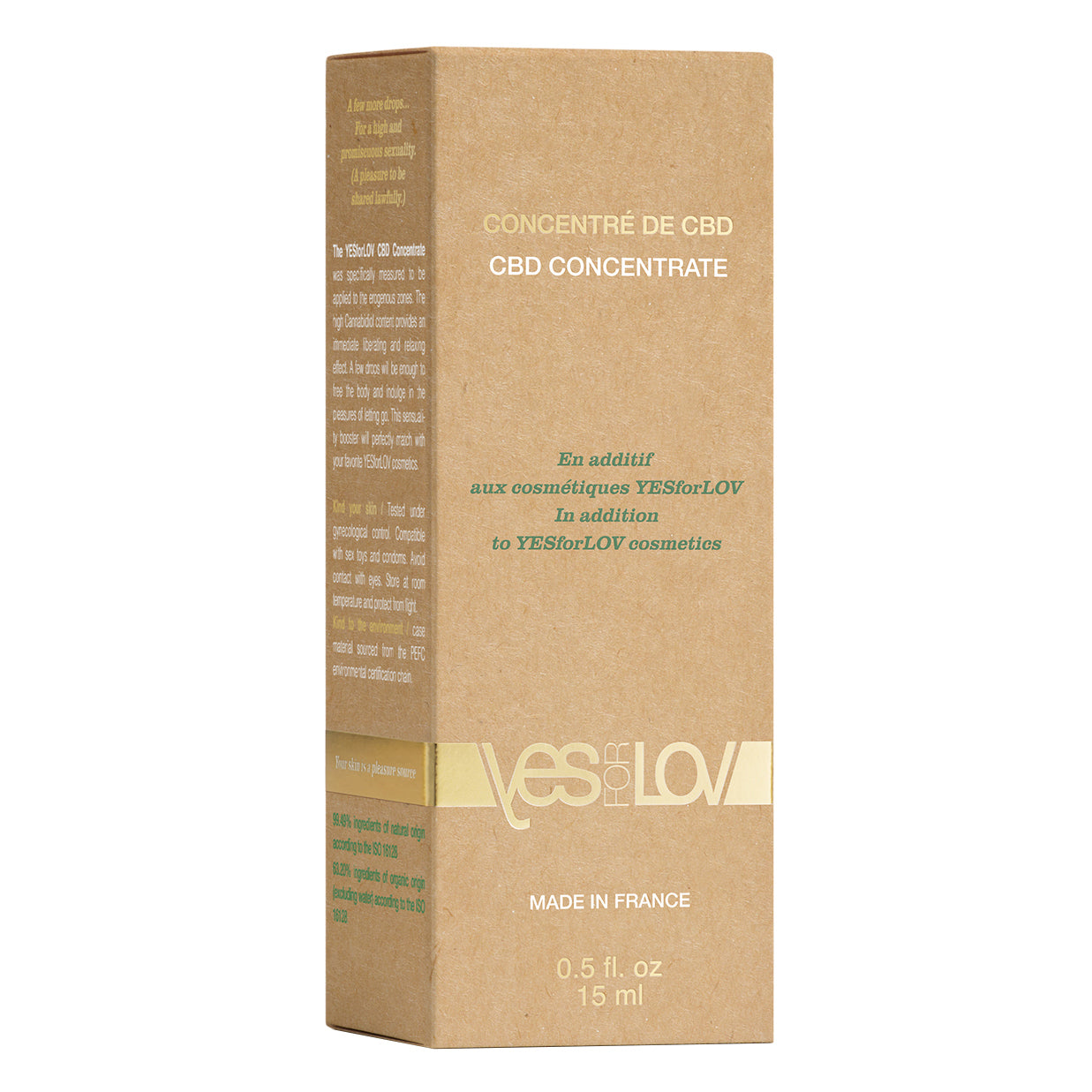 YESforLOV CBD Concentrate Bio 15ml Verpackung Detailansicht