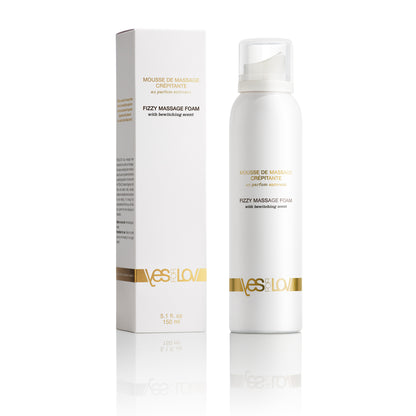 YESforLOV Fizzy Massage Foam mit weißem Massageschaum-Spender und passender Verpackung