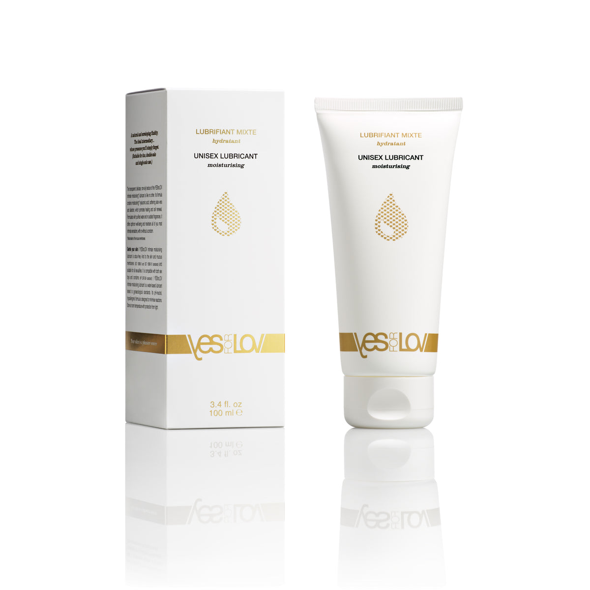 YESforLOV Natural Intimate Lubricant mit Hyaluronsäure als weiße Tube mit passender Verpackung