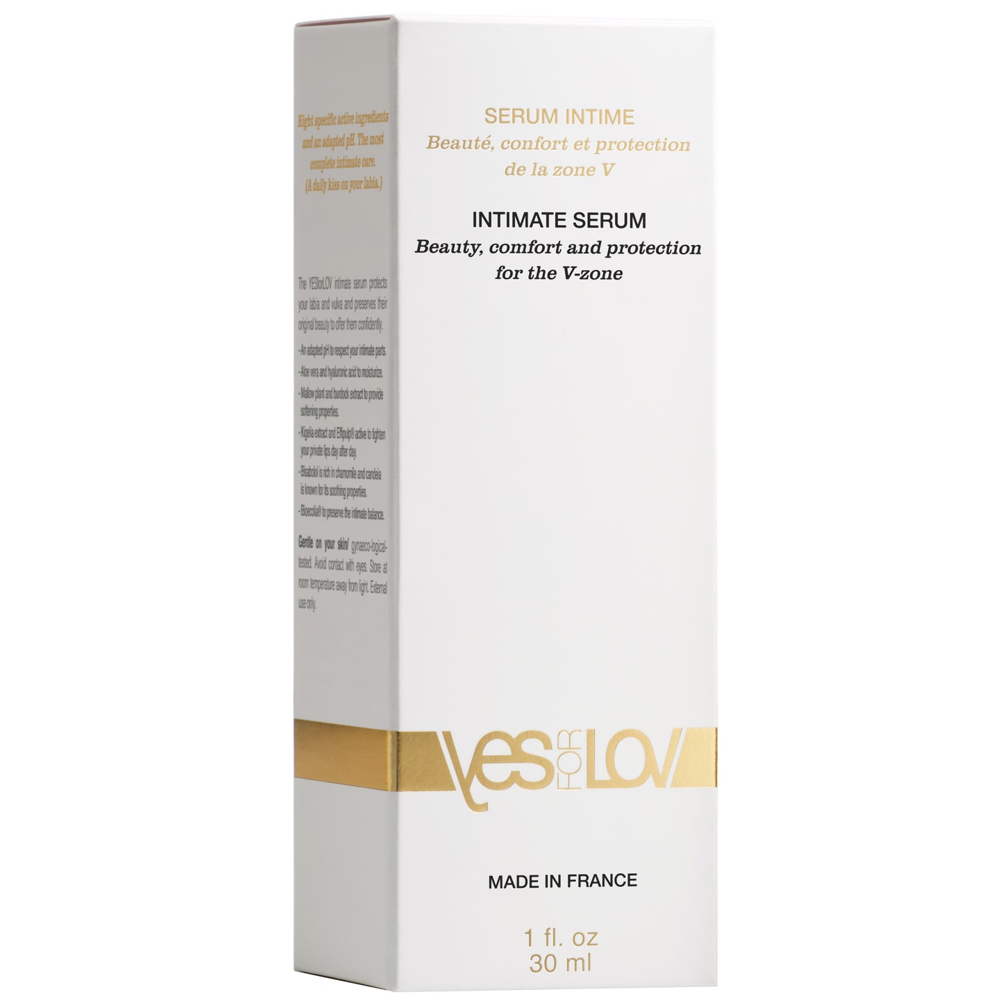 YESforLOV V-Zone Intimate Serum Detailansicht Verpackung und Produkt