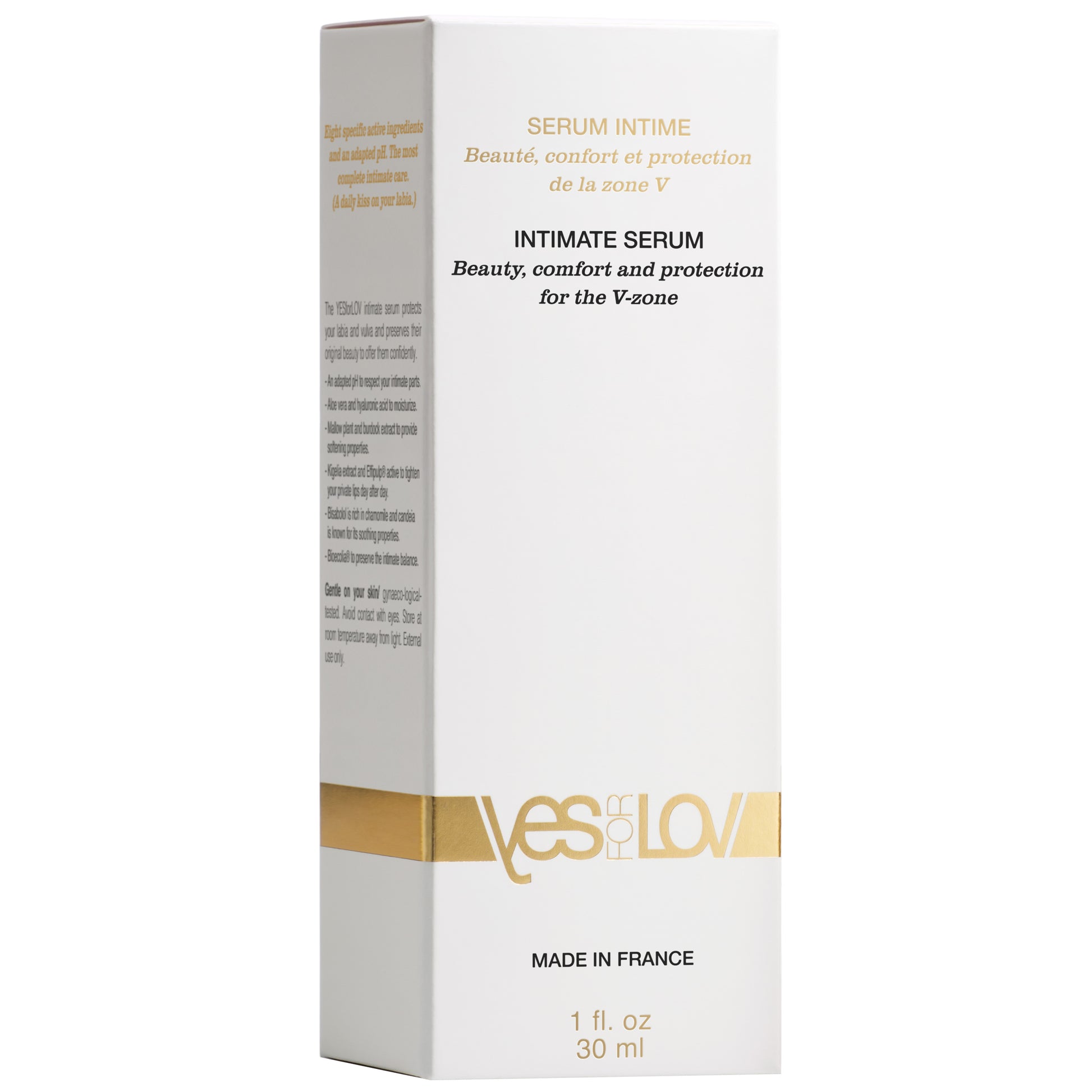 YESforLOV V-Zone Intimate Serum Detailansicht Verpackung und Produkt
