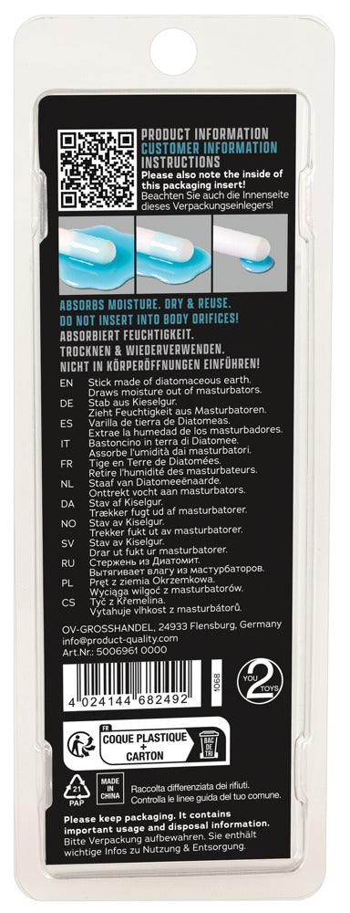 Rückseite der Verpackung des You2Toys Absorption Sticks mit Produkt- und Anwendungshinweisen