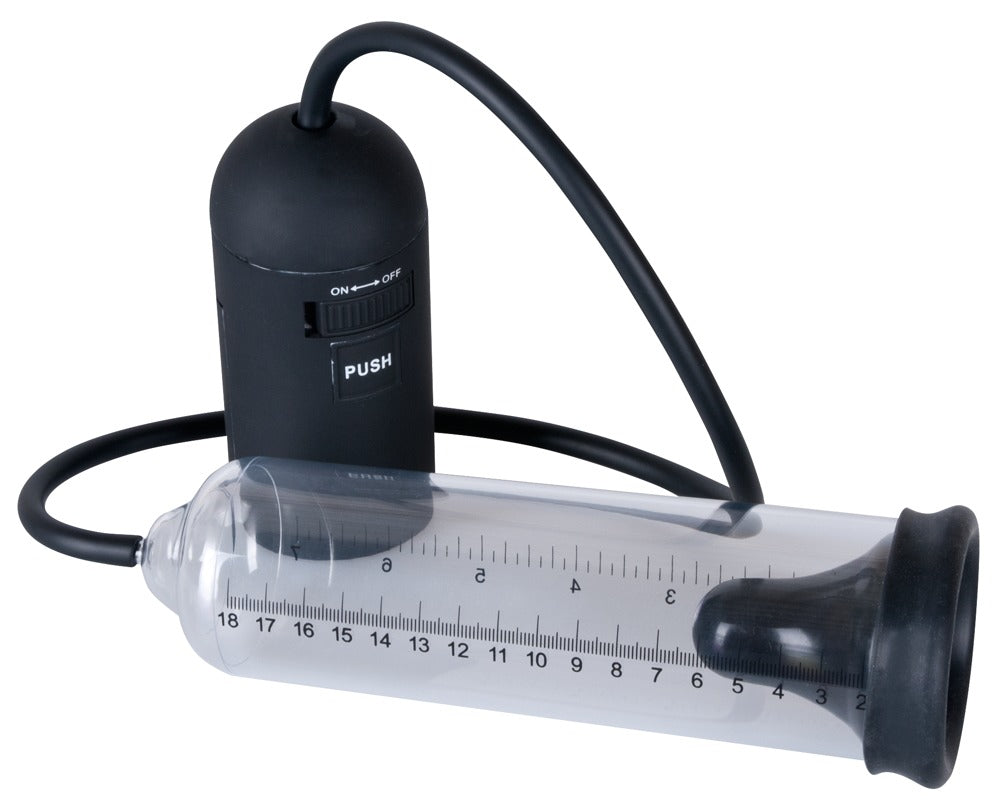 Seitenansicht der You2Toys Automatic Power Penispumpe mit Verbindungsschlauch