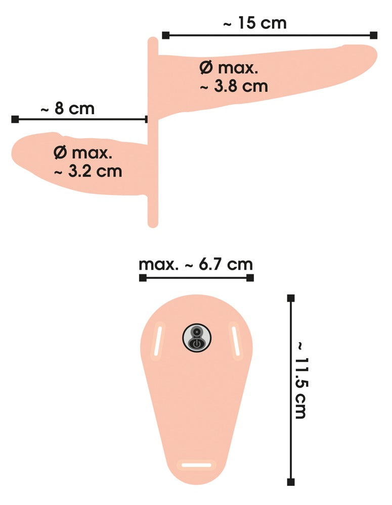 You2Toys Double Strap-On Vibrator Maße und Größenübersicht