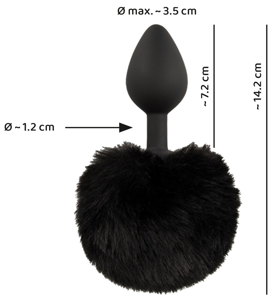 Maßangaben des Analplugs mit Puschel Länge und Durchmesser