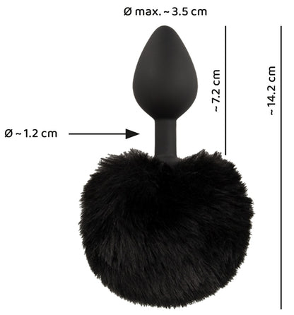 Maßangaben des Analplugs mit Puschel Länge und Durchmesser