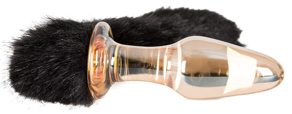 Detailansicht Glas Plug mit schwarzem Schweif und Stopper