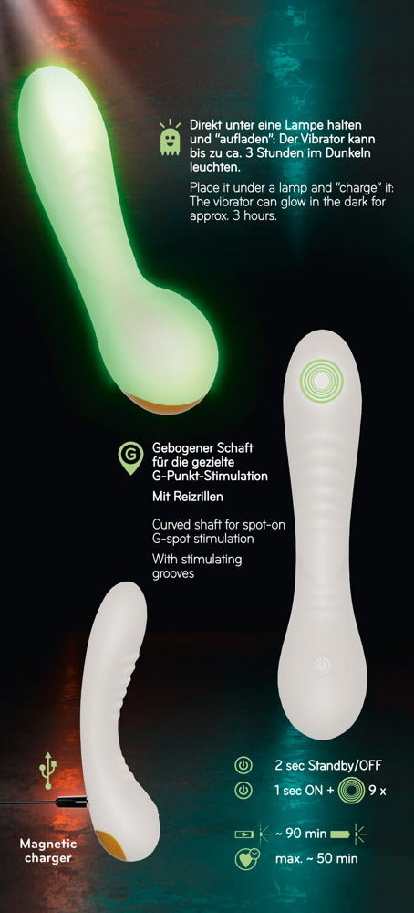Produktverpackung des Glow in the dark G-Spot Vibrators Vorderseite