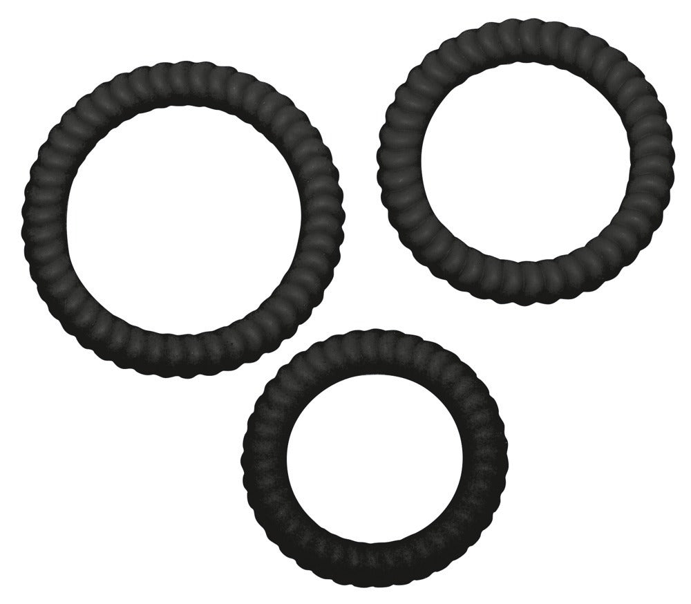 Penisringe Set aus Silikon mit drei Größen in Schwarz