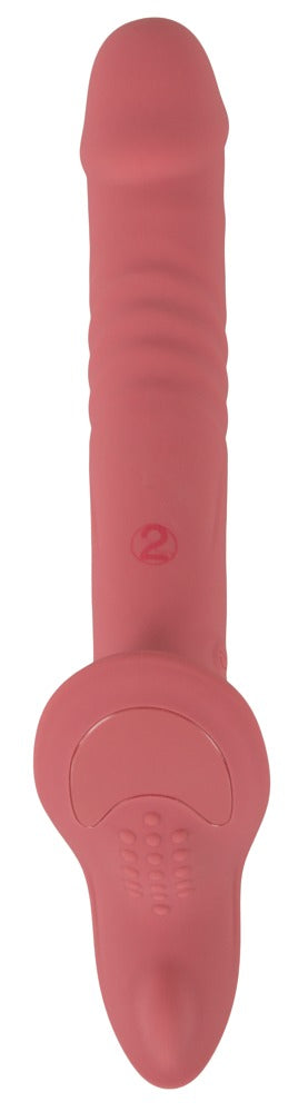Detailansicht des Stoßvibrators mit anatomischem Aufleger aus dem You2Toys Strap-On Set 4