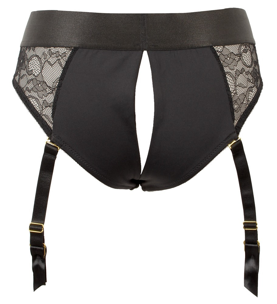 Strap-on Slip Rückansicht mit Cut-Out Design und Spitze