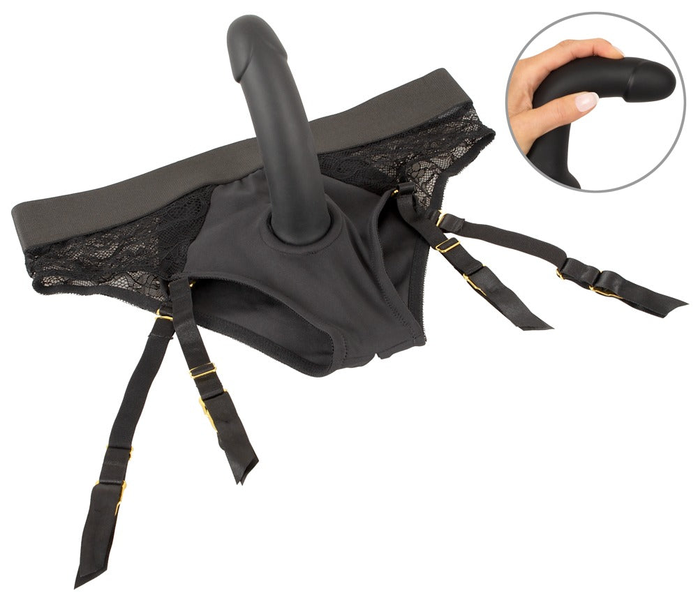 Strap-on Halterungssystem mit eingesetztem Dildo Detailansicht