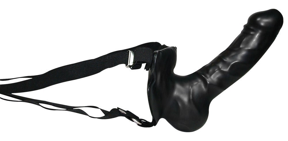 You2Toys Switch Umschnalldildo aus Latex in Schwarz mit verstellbaren Haltebändern Frontansicht