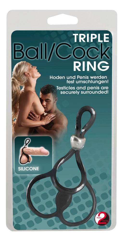 Verpackung des You2Toys Triple Ball- und Cockrings in Schwarz