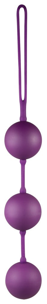You2Toys Velvet Balls Liebeskugel Trio lila in länglicher Ansicht mit Rückholschlaufe