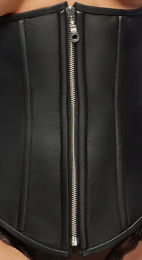 Detailansicht der Zado Taillen-Corsage aus Lammleder mit Neckholder und Reißverschluss