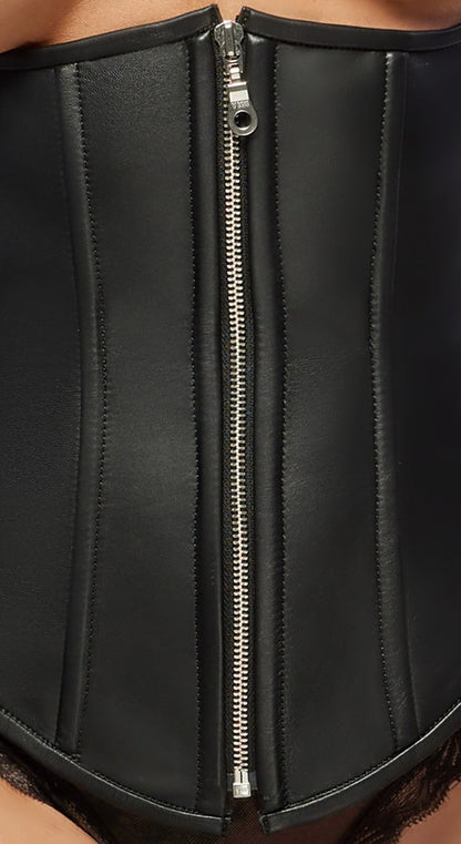 Detailansicht der Zado Taillen-Corsage aus Lammleder mit Neckholder und Reißverschluss